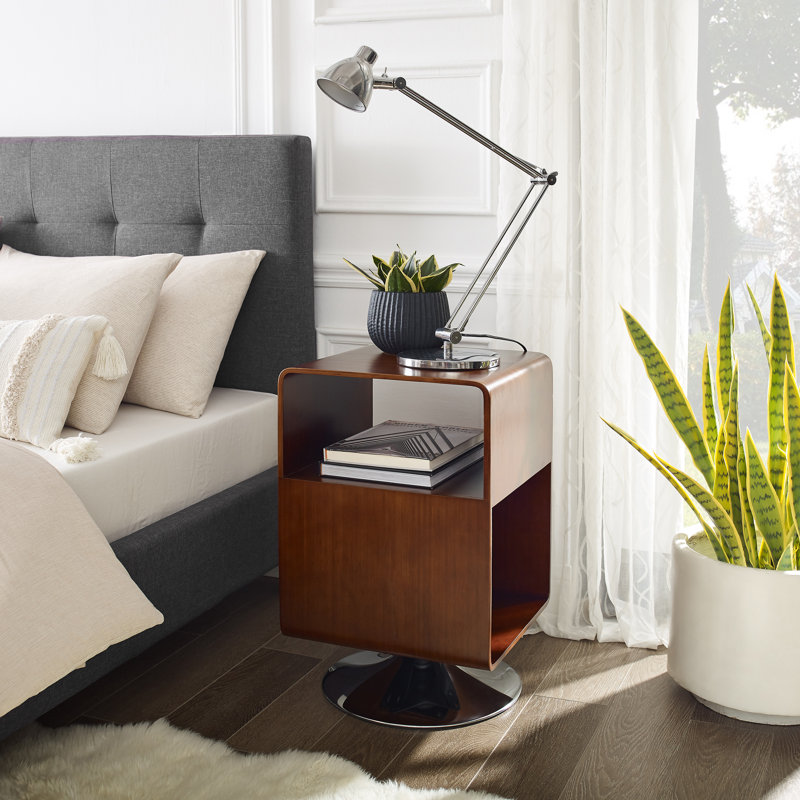 Latitude Run® Swivel Wooden End Table With Storage And Metal Base